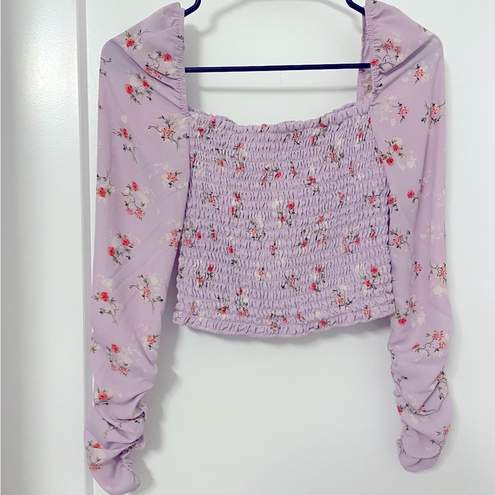 Floral Ruched Long Sleeve Blouse